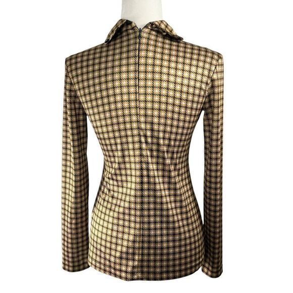 Rokh Women's Small Brown Beige Houndstooth Satin-Jersey Turtleneck Top Size 2-4 - Picture 4 of 13